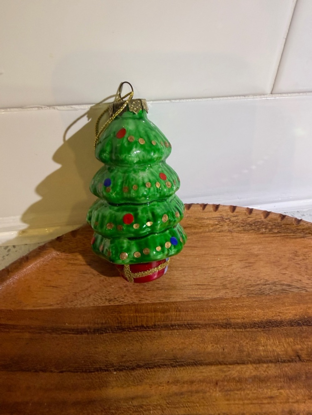 Vintage Hand-Painted Green Blown Glass Christmas Tree Ornament - Holiday Décor